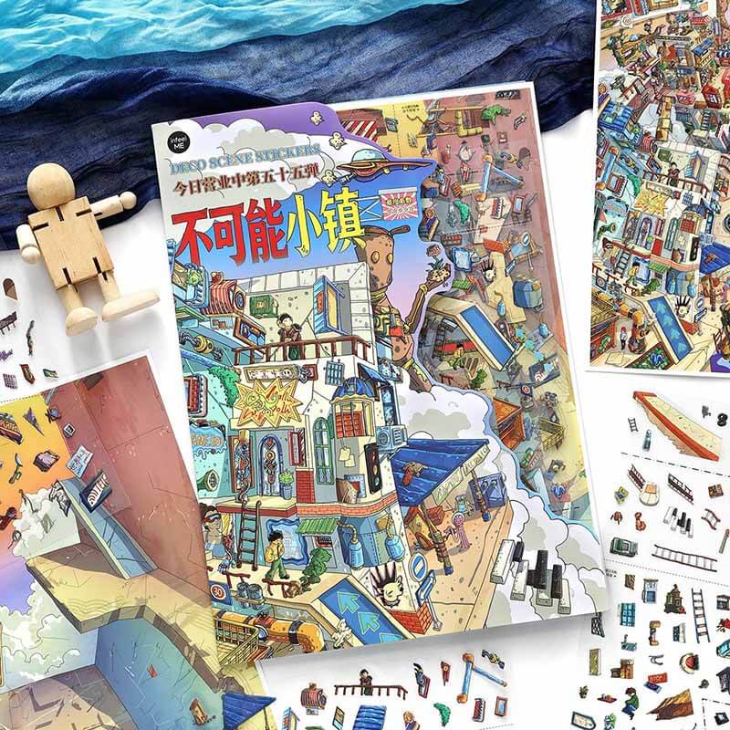 Impossible Town DIY 3D Scene Stickers With Guide Lines(XL)