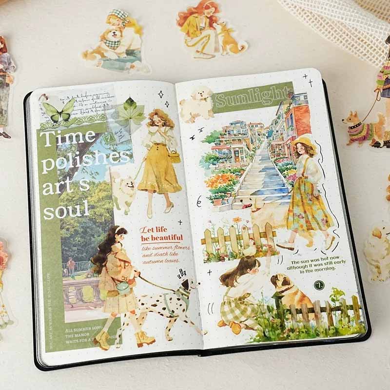 Fresh Girl Pet Illustration Notebook Sticker Pack