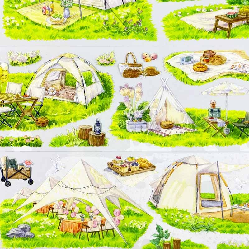 Spring Camping Series Landscape Handbook Adhesive Tape Stickers