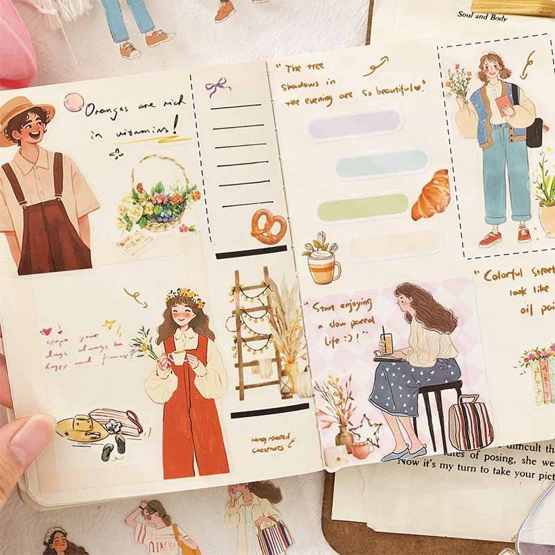 Fresh Character Illustration Journaling Sticker Set