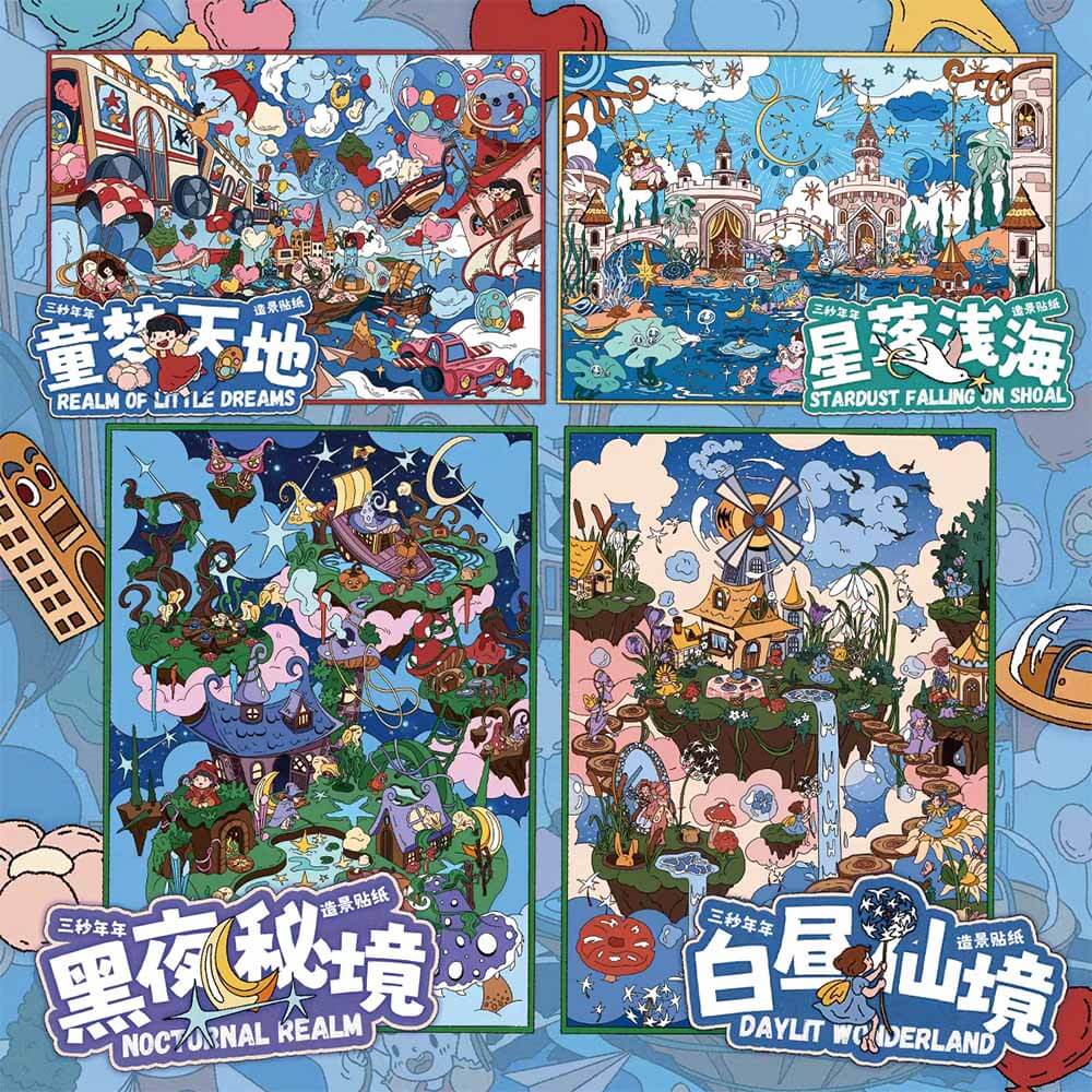 Day & Night Realm DIY 3D Scene Stickers 4 Cute Scenes(L)