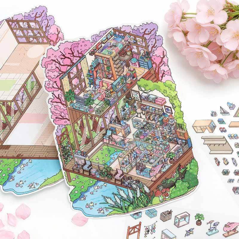 Seasonal Retreat DIY 3D Sticker 4 Cute Miniature Scenes(L)