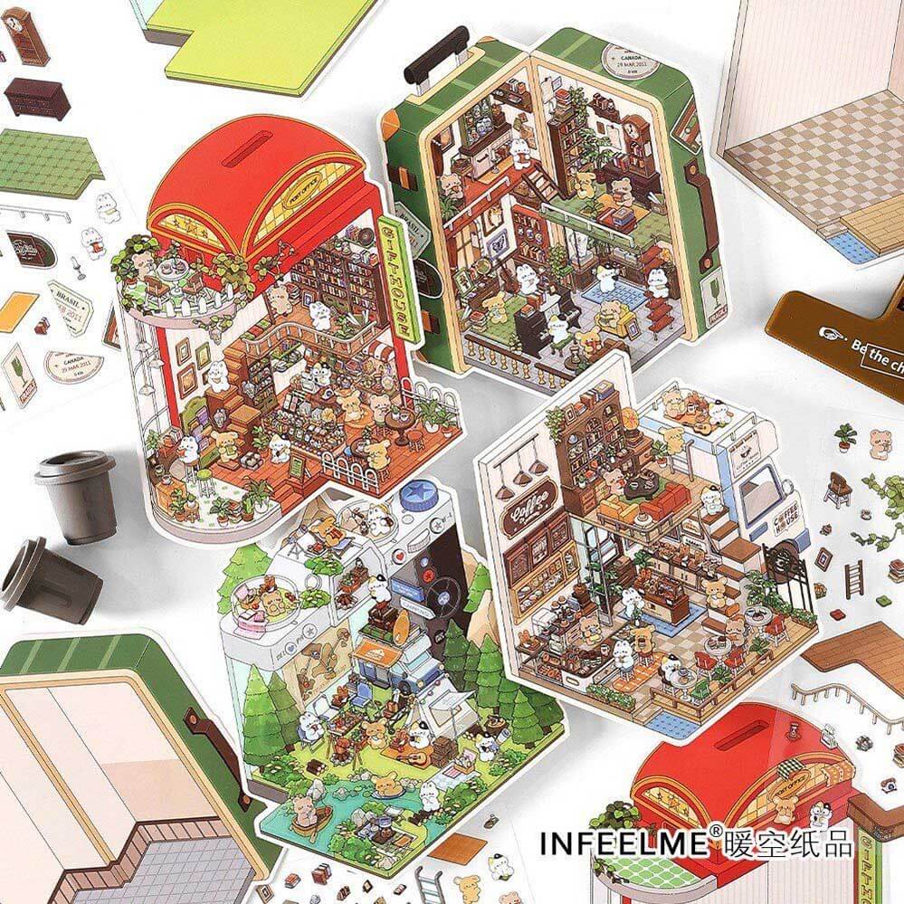 Fantasy Gift Shop DIY 3D Scene Stickers - 4 Cute Miniature Scenes