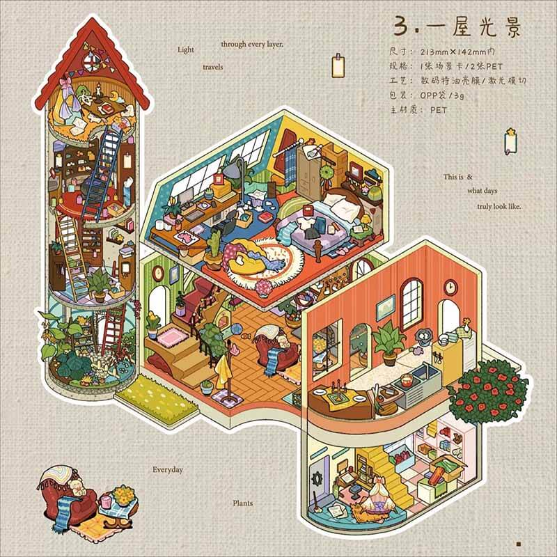 Green Living DIY 3D Scene Stickers 5 Cute Scenes(L)