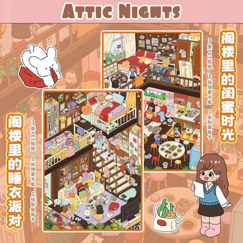 Attic Nights DIY 3D Scene Stickers 2 Cute Miniature Scenes(L)