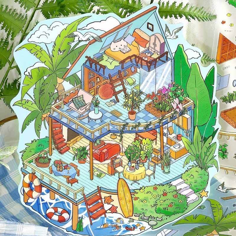 Cozy Haven DIY 3D Scene Stickers With Guide Lines(M)