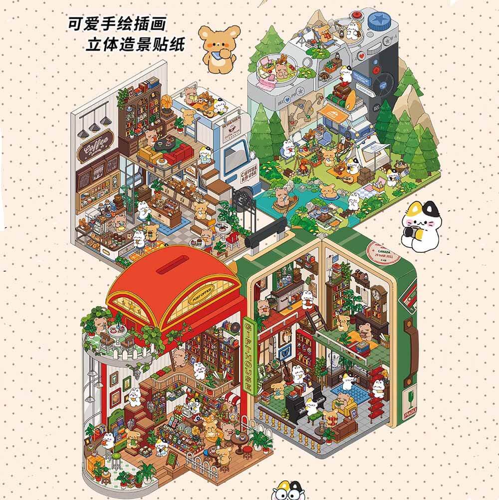 Fantasy Gift Shop DIY 3D Scene Stickers - 4 Cute Miniature Scenes