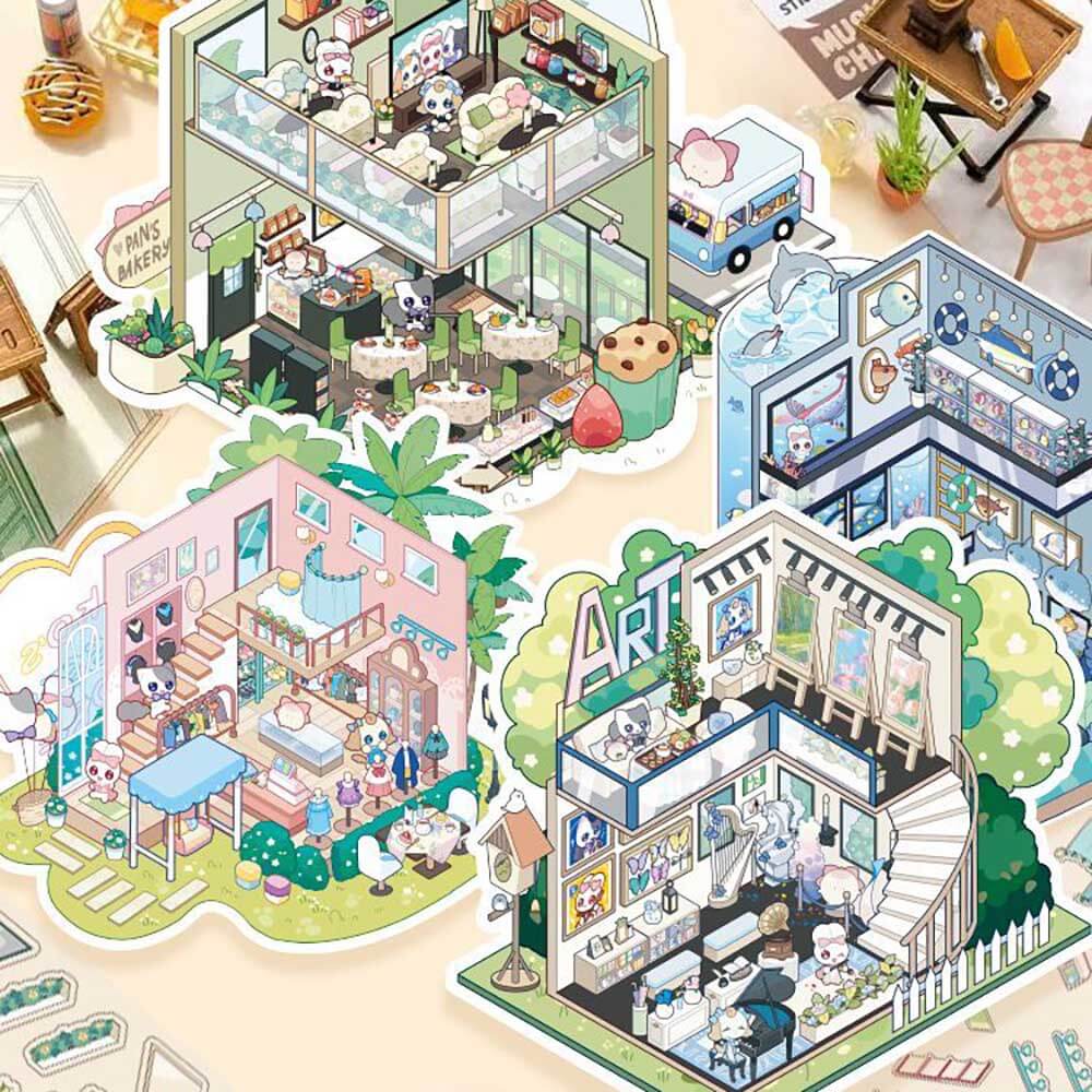 Knock & Create Tales DIY 3D Scene Stickers 4 Cute Miniature Scenes