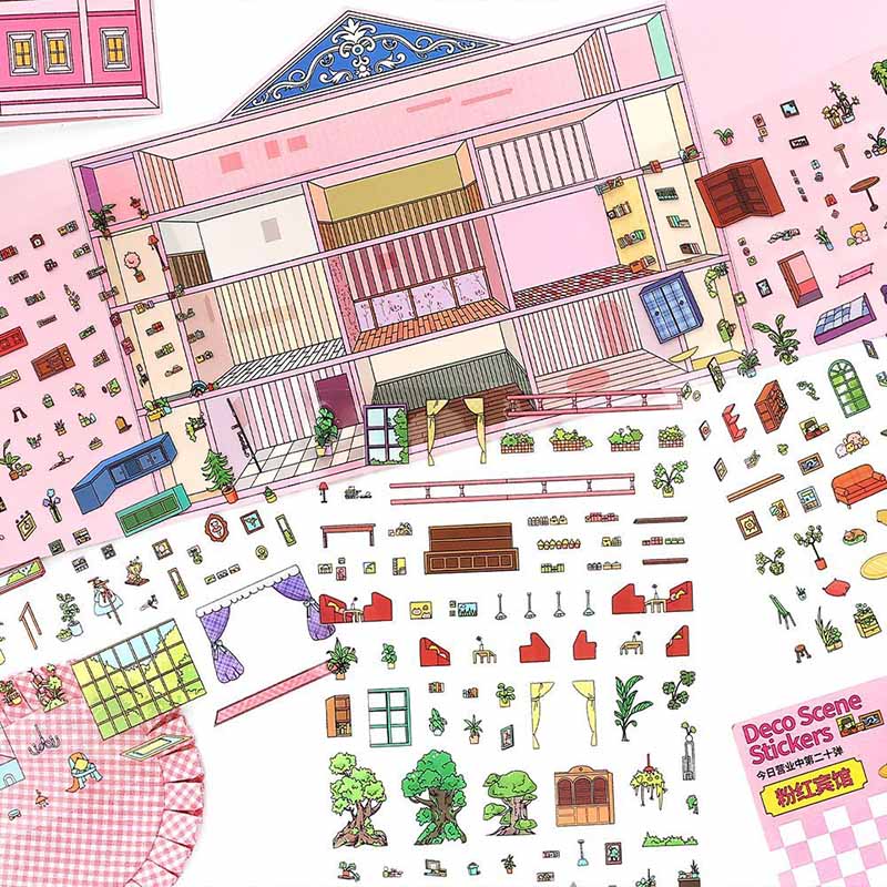 Stylish Apartment DIY 3D Scene Stickers 2 Cute Miniature Scenes (L)