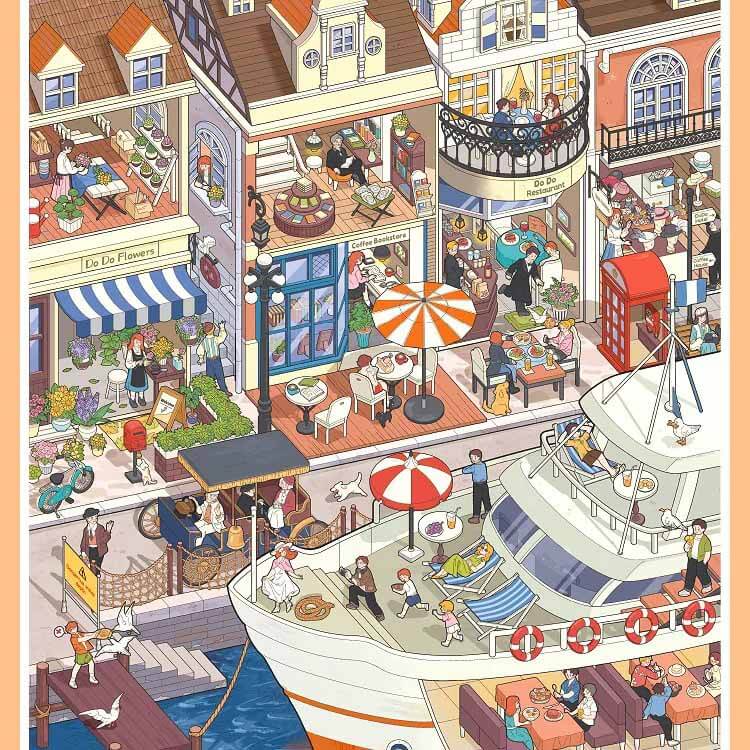Apartment Street View DIY 3D Sticker 7 Cute Miniature Scenes(L)