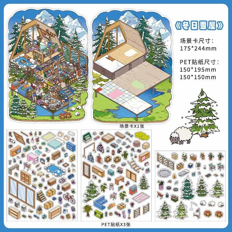 Seasonal Retreat DIY 3D Sticker 4 Cute Miniature Scenes(L)