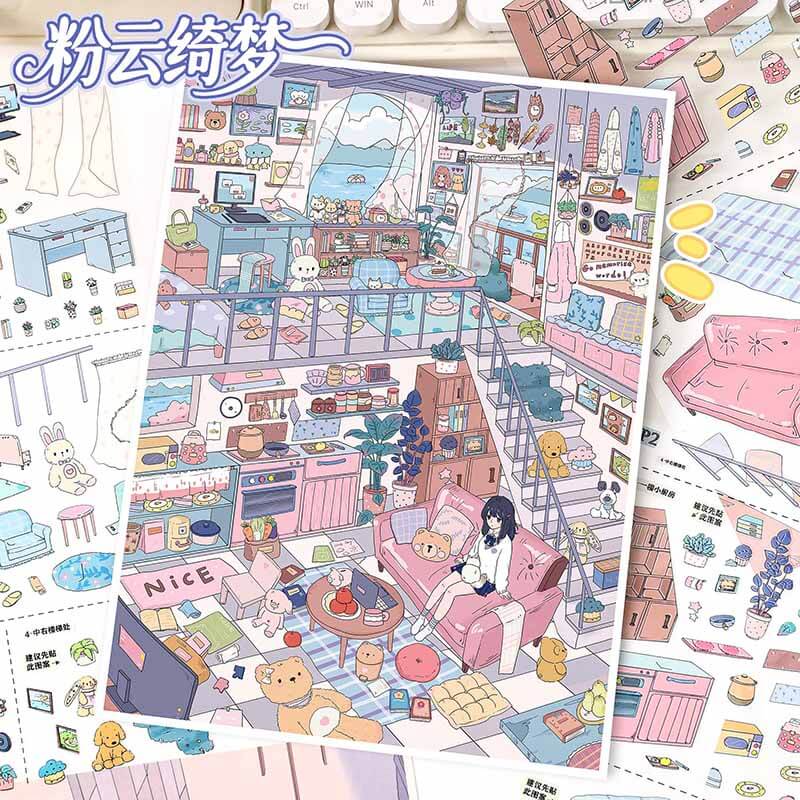 Cloud Fantasy DIY 3D Scene Stickers 2 Cute Scenes(L)