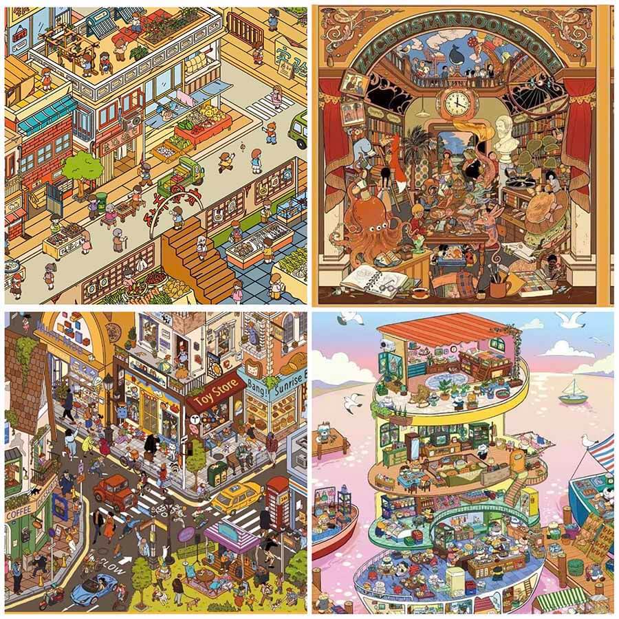 Old Street Story DIY 3D Scene Stickers 4 Cute Scenes(XL)