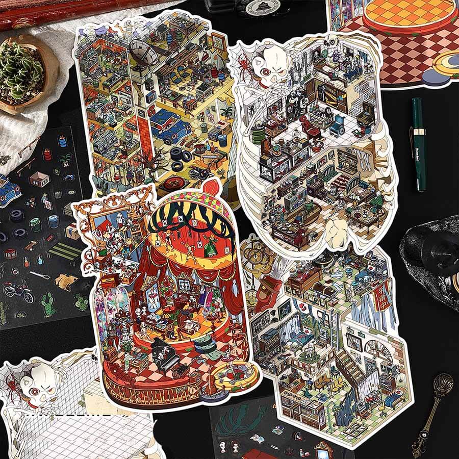 Haunting Lab Files DIY 3D Scene Stickers 4 Cute Miniature Scenes(L)