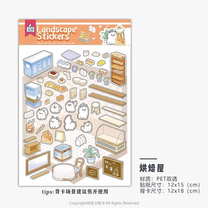 Cute Animal Home DIY 3D Scene Stickers 6 Cute Miniature Scenes(S)