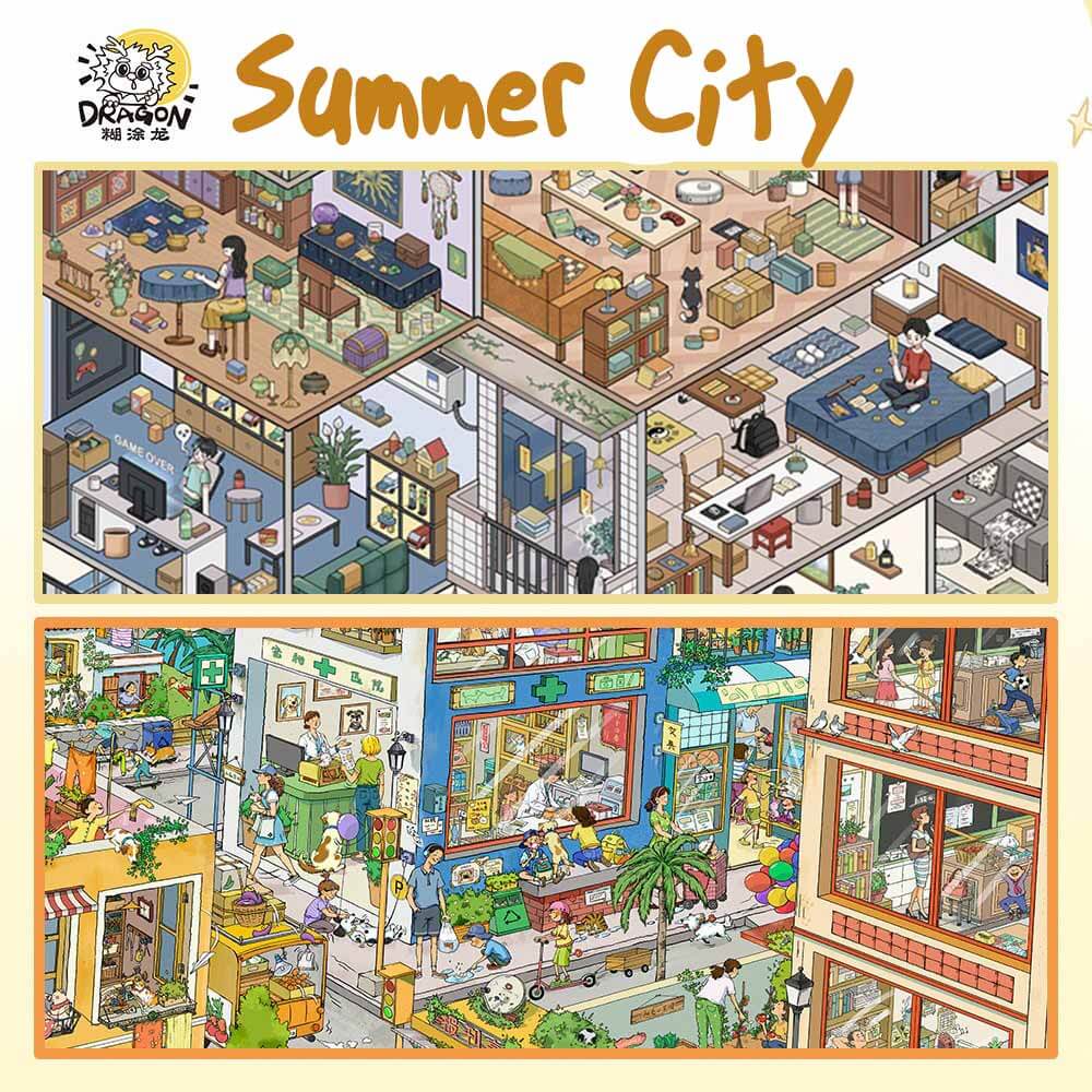 Summer City DIY 3D Scene Stickers 2 Cute Scenes(xL)