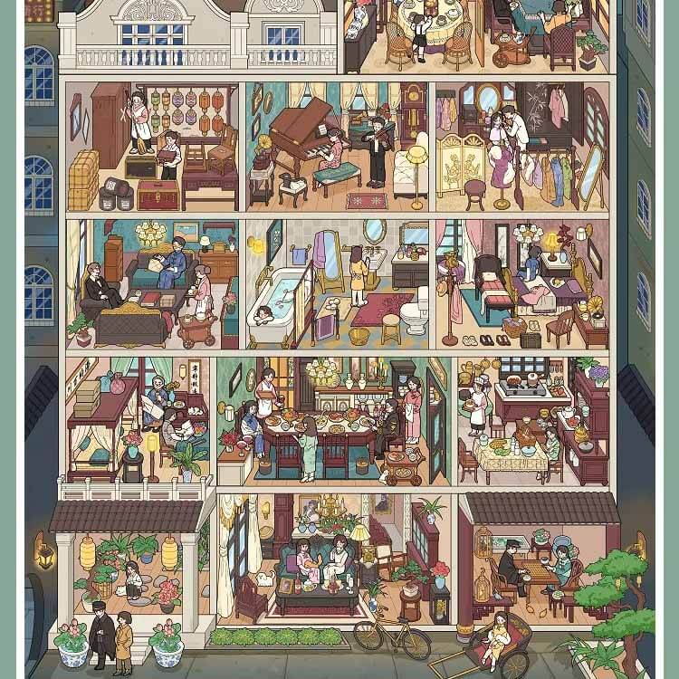 Apartment Street View DIY 3D Sticker 7 Cute Miniature Scenes(L)