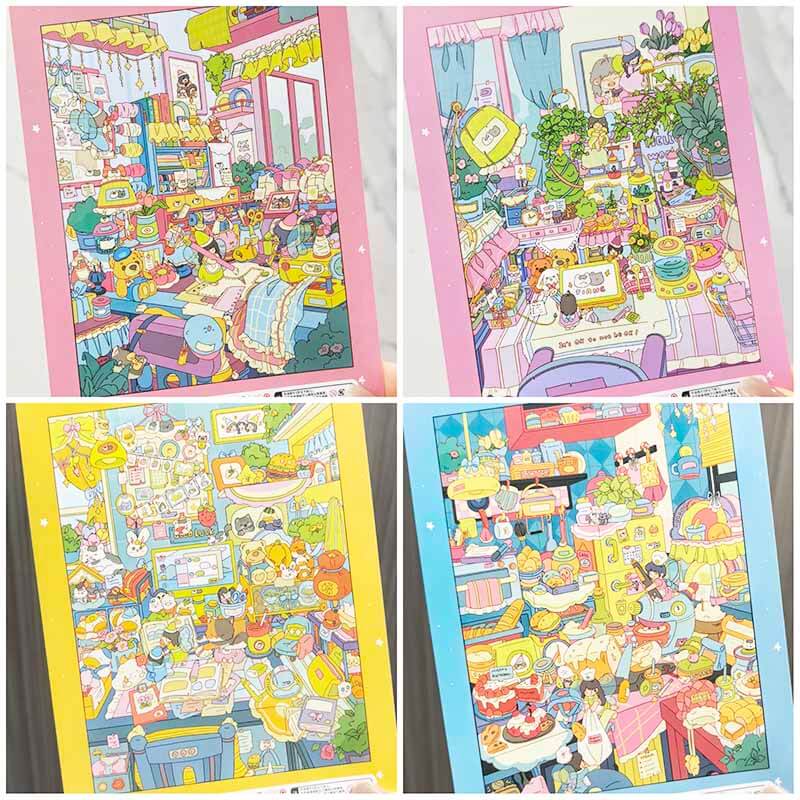 Desktop Microcosm DIY 3D Scenes Sticker 4 Cute Scenes(S)