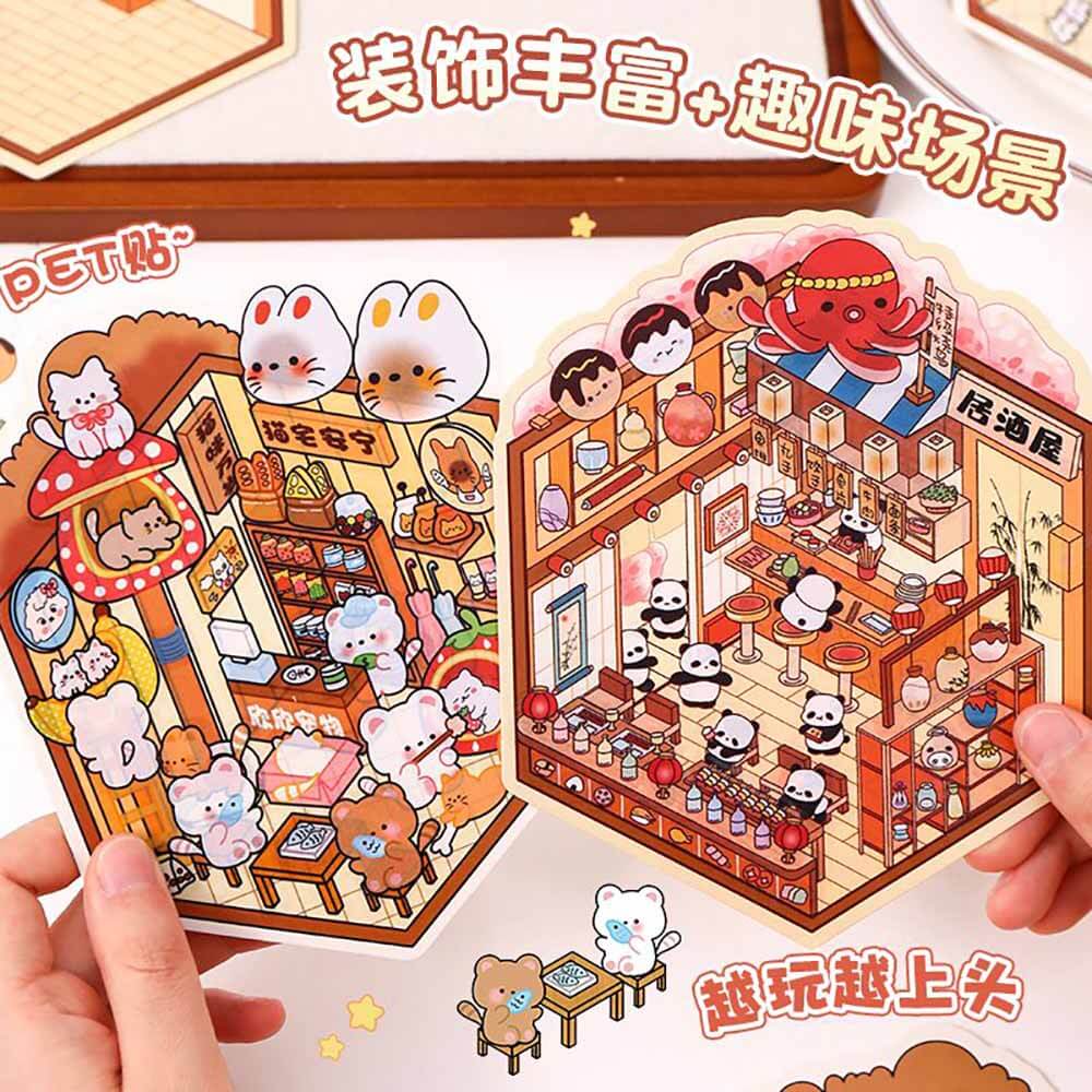 Furry Friends Tycoon DIY 3D Scene Stickers 4 Cute Miniature Scenes