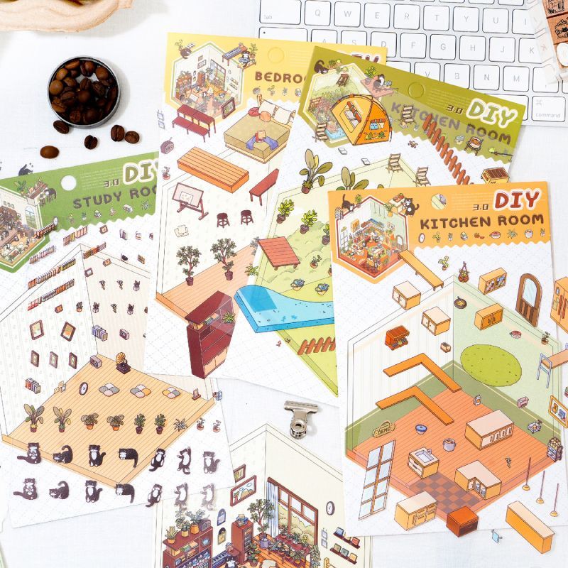 Soft and Warm Breezes DIY 3D Scene Stickers - 4 Cute Miniature Scenes