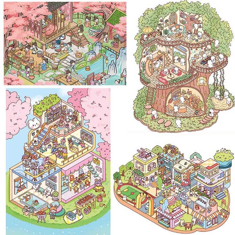 Euphoria Realm DIY 3D Scene Stickers 4 Cute Miniature Scenes