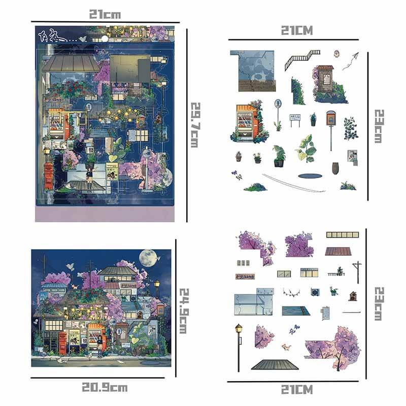 Summer Night Bus Stop DIY 3D Scene Stickers 3 Cute Scenes(L)