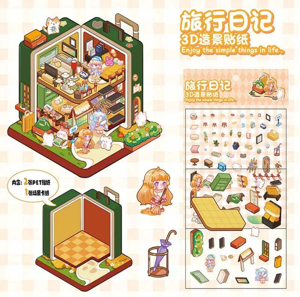 Sweetheart Home Collection DIY 3D Scene Stickers - 4 Cute Miniature Scenes