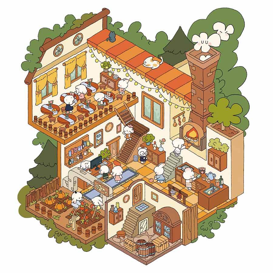 Magic Potion Shop DIY 3D Scene Stickers - 4 Cute Miniature Scenes