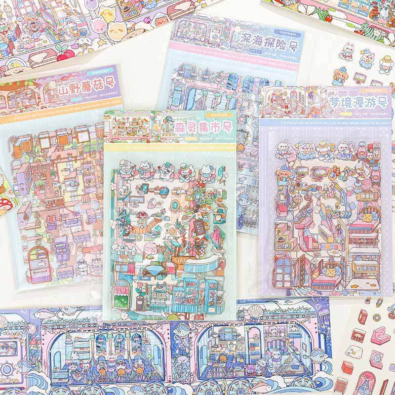 Adventure Fleet DIY 3D Scenes Sticker 4 Cute Scenes(M)