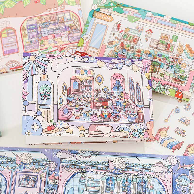 Adventure Fleet DIY 3D Scenes Sticker 4 Cute Scenes(M)