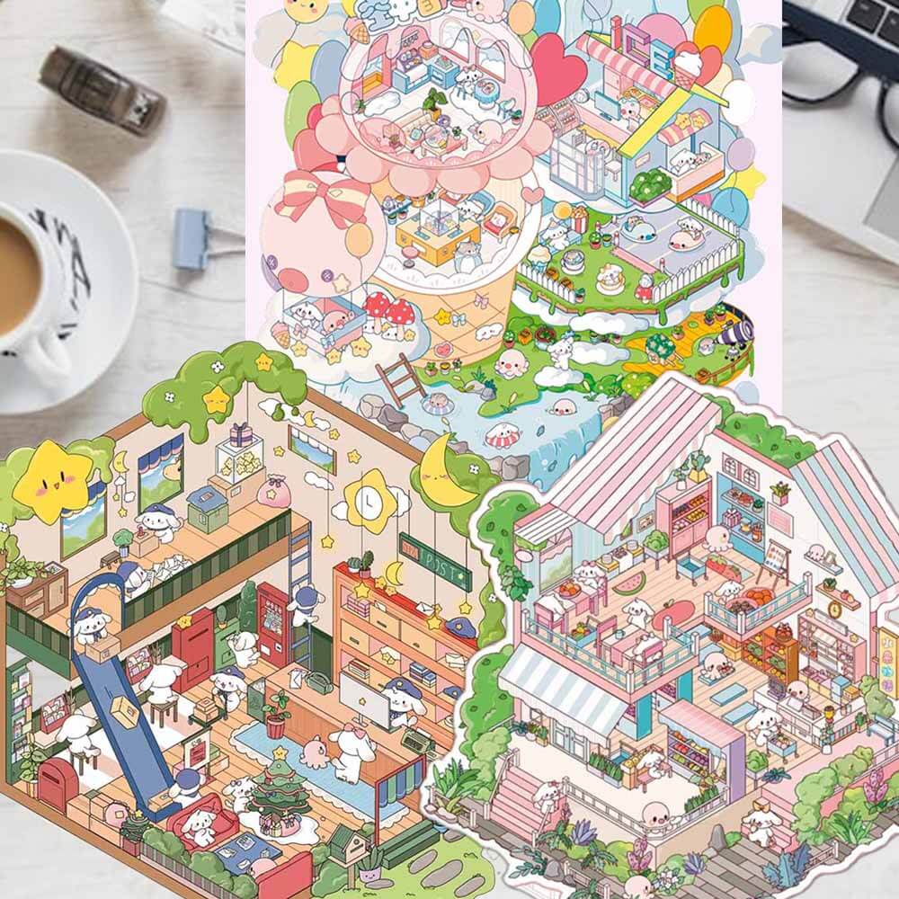 Adventures Above DIY 3D Scene Stickers 3 Cute Miniature Scenes(L)