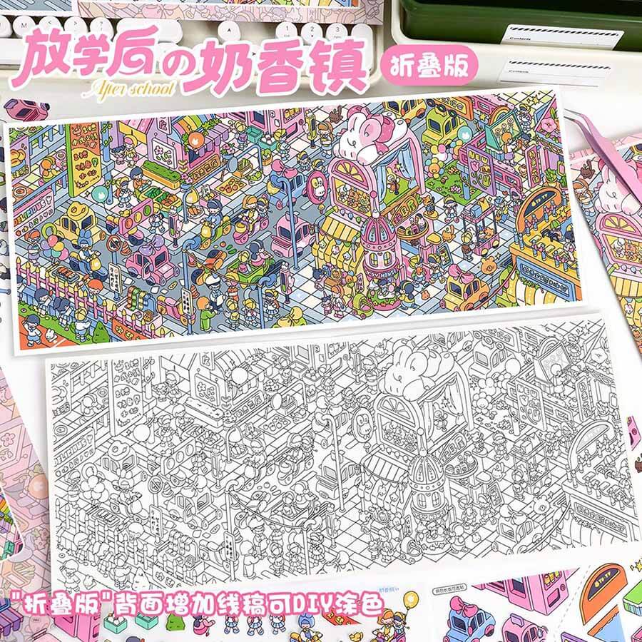 After School Town DIY 3D Scene Stickers  Cute Miniature Scenes(L)