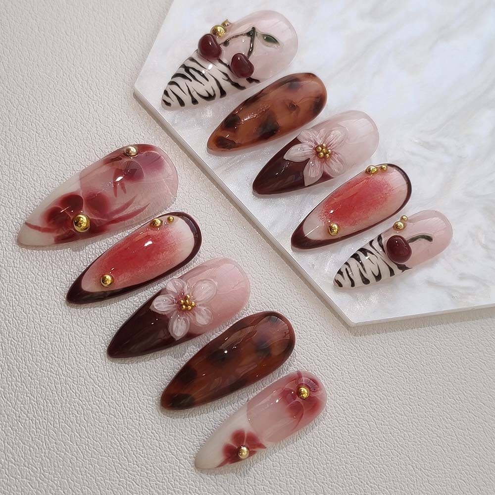Beauty Art Garden Press On Nails Amber Floral Roar 55