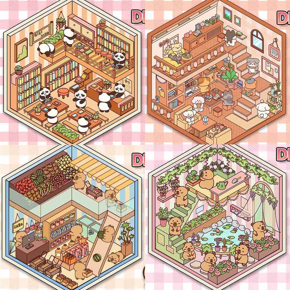 Animal Academy DIY 3D Scene Stickers 4 Cute Miniature Scenes(S)