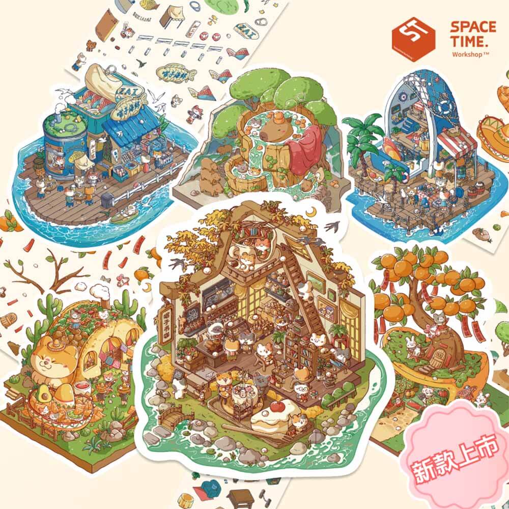 Meow Cottage DIY 3D Scene Stickers - 5 Adorable Miniature Scenes