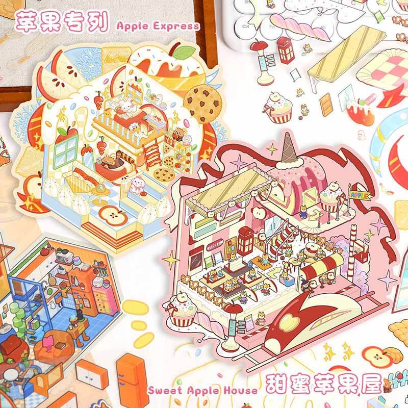 Apple Cottage DIY 3D Scene Stickers 4 Cute Miniature Scenes (M)