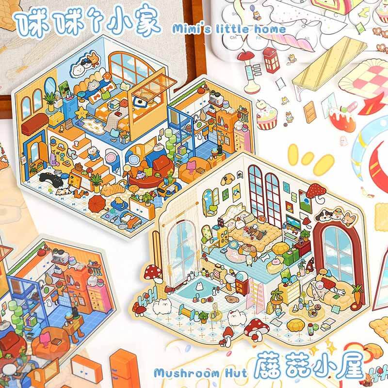Apple Cottage DIY 3D Scene Stickers 4 Cute Miniature Scenes (M)