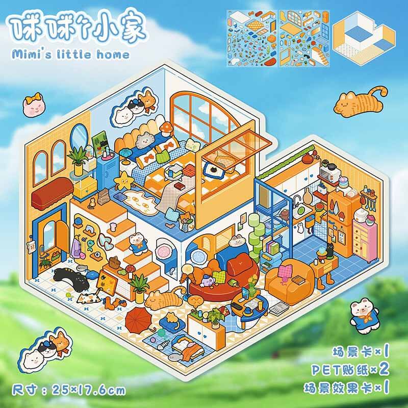 Apple Cottage DIY 3D Scene Stickers 4 Cute Miniature Scenes (M)