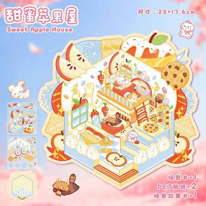 Apple Cottage DIY 3D Scene Stickers 4 Cute Miniature Scenes (M)