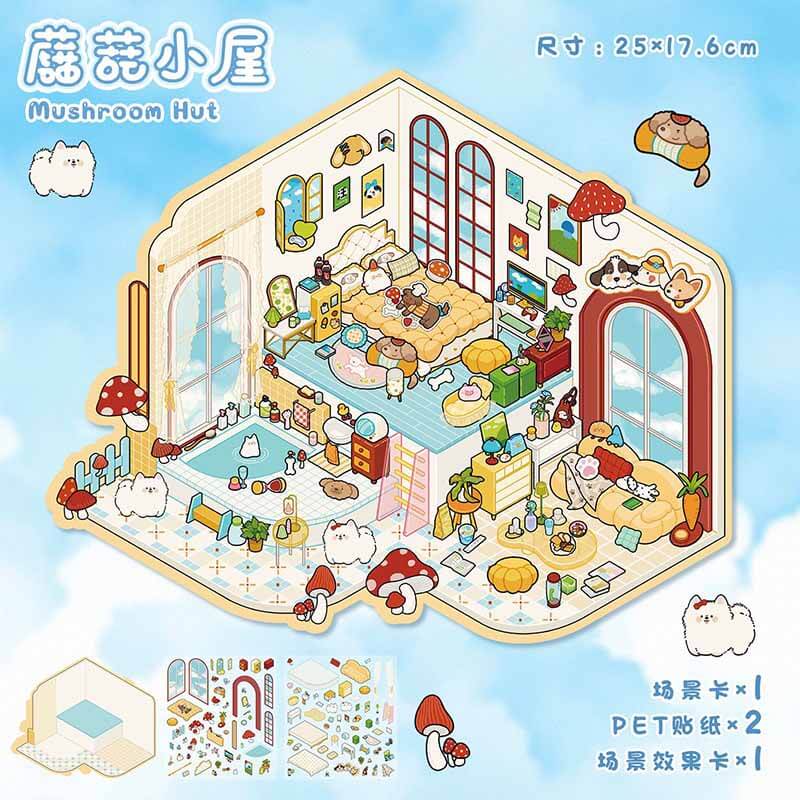 Apple Cottage DIY 3D Scene Stickers 4 Cute Miniature Scenes (M)