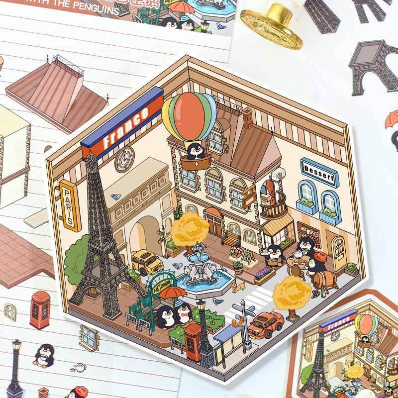 Around the World 3D Scene Stickers 4 Cute Miniature Scenes
