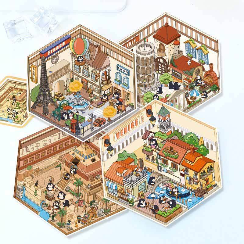 Around the World 3D Scene Stickers 4 Cute Miniature Scenes
