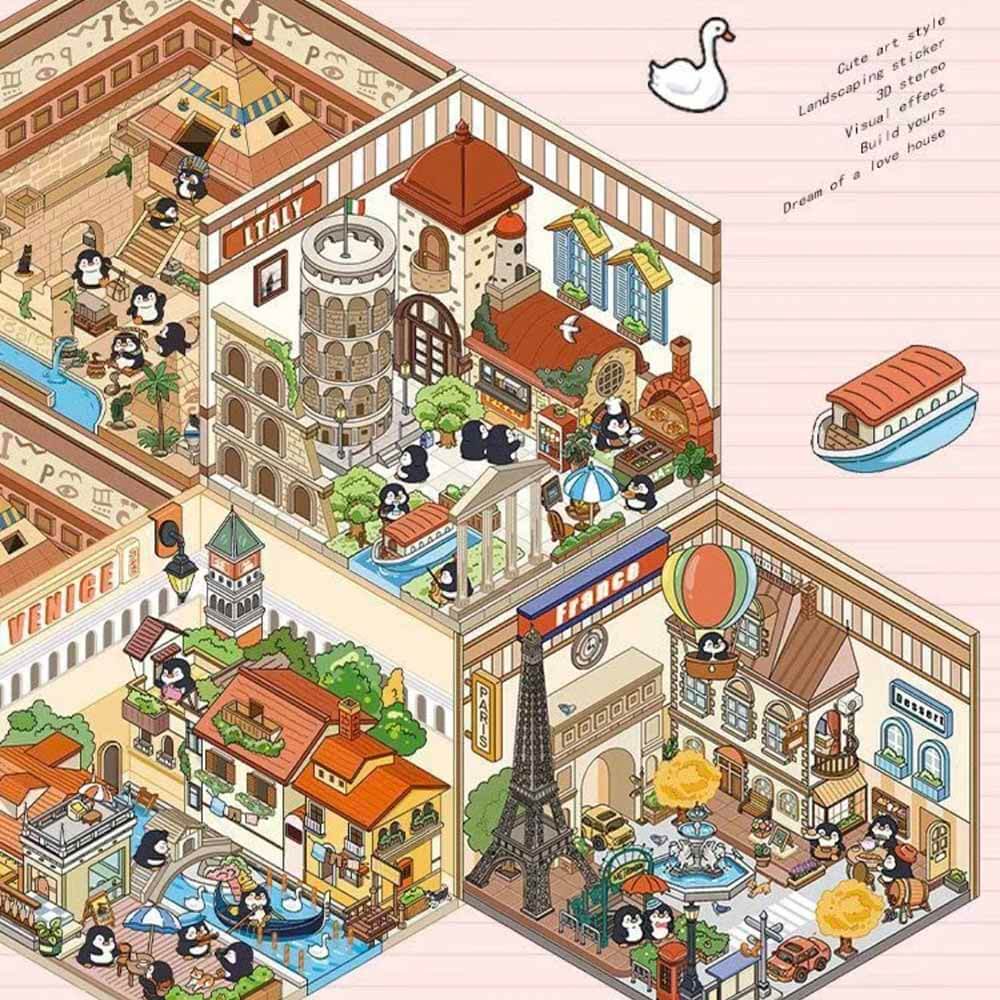 Around the World 3D Scene Stickers 4 Cute Miniature Scenes
