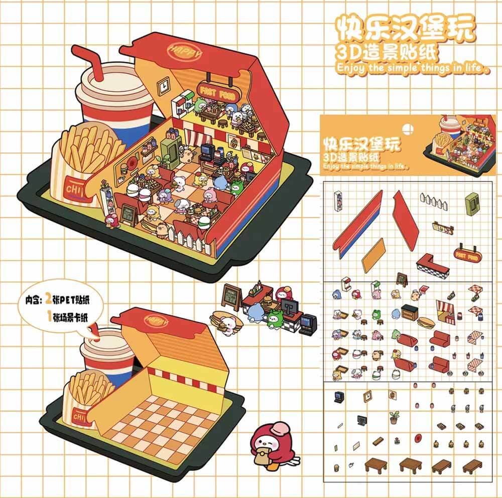 Fun Box Collection DIY 3D Scene Stickers - 4 Cute Miniature Scenes