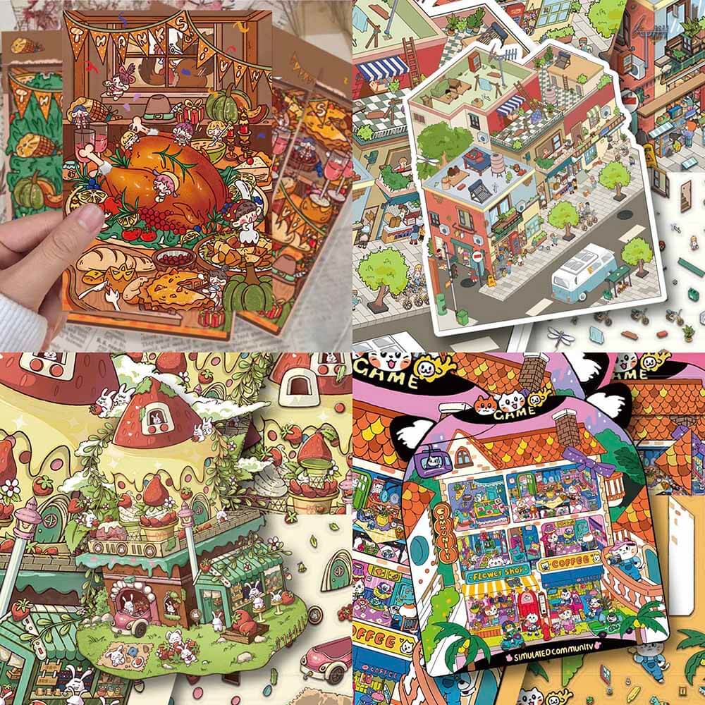 Berry Nice Day DIY 3D Scene Stickers 4 Cute Miniature Scenes(L)