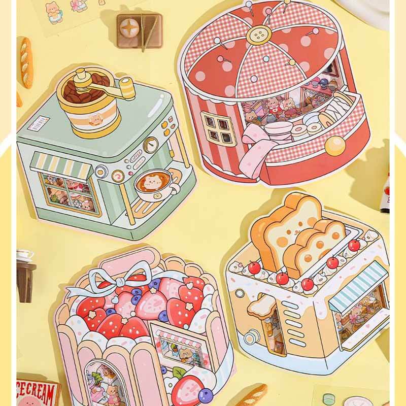 Boss Bear DIY 3D Scene Stickers 4 Cute Miniature Scenes