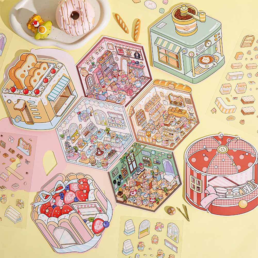 Boss Bear DIY 3D Scene Stickers 4 Cute Miniature Scenes