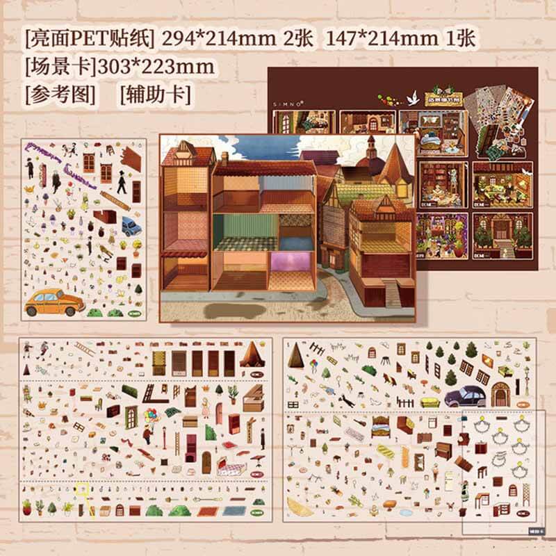 British Village Life Theater DIY 3D Scene Stickers 2 Cute Scenes(L)