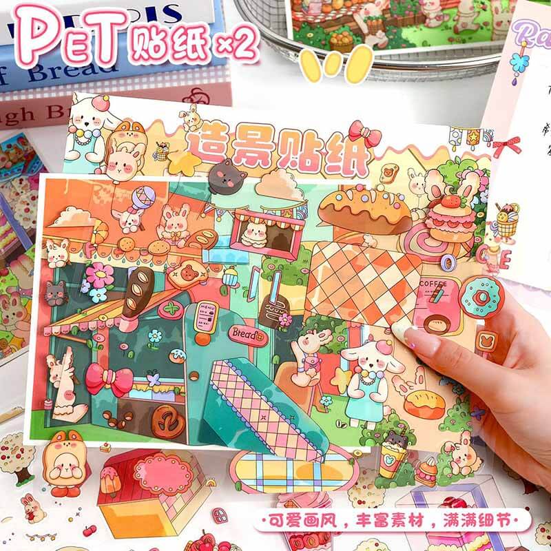 Bunny Town Chronicles DIY 3D Scene Stickers 4 Cute Miniature Scenes