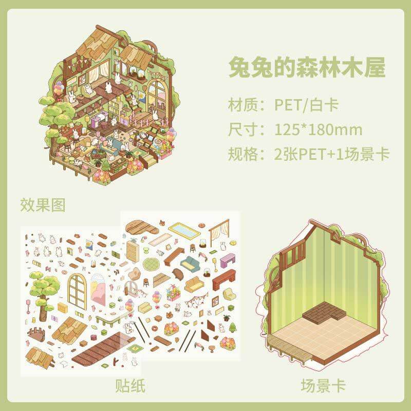 Bunny's Secret Garden DIY 3D Scene Stickers 4 Cute Miniature Scenes(S)